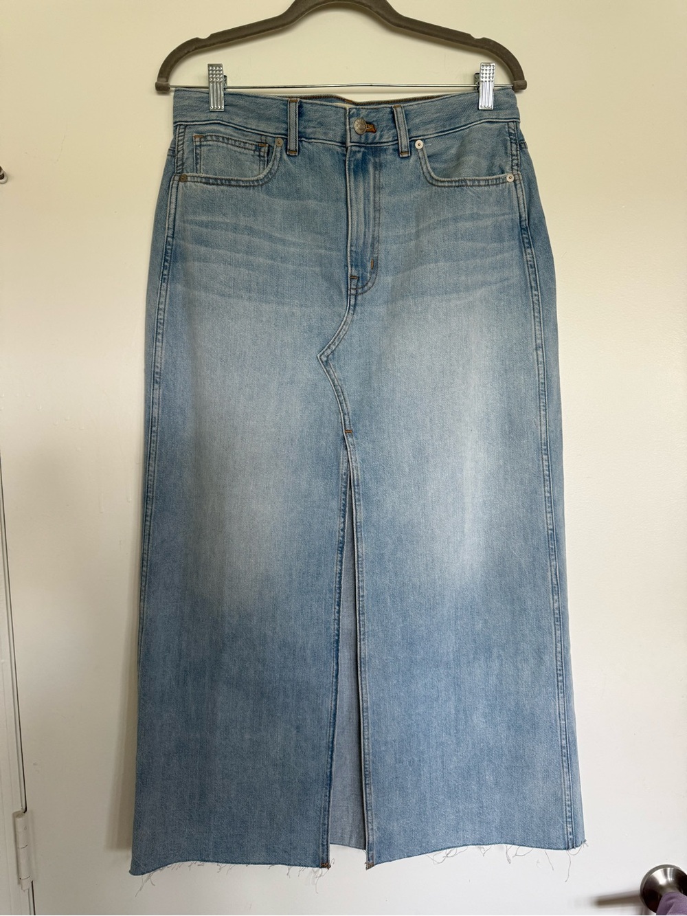 NWT Madewell Light Blue Denim Midi Skirt with Front Slit